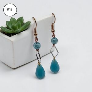 Teal Drop Bead Dangle Earrings – Handmade Geometric Jewelry